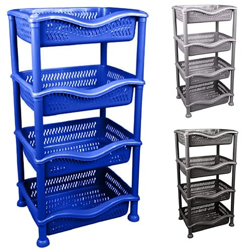 A406 Large New 4 Tier Fruit Vegetable Rack Kitchen Pantry Storage Rack kitchen Utility Garage Strong Plastic Kitchen Fruit Stand Shelf Stackable Baskets Food Veg Rack Shelf Living Room (Blue)