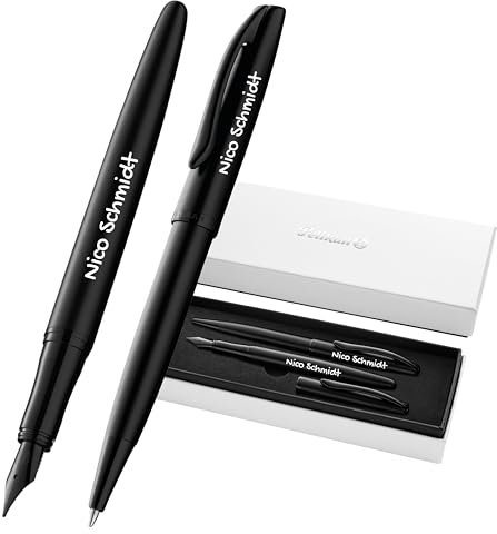 Pelikan Jazz® Noble Elegance K/P36 Kugelschreiber und Füllhalter mit Gravur Geschenk - einzigartige Stifte mit Namen - personalisierte Geschenke - Füllfederhalter (Carbon Schwarz)