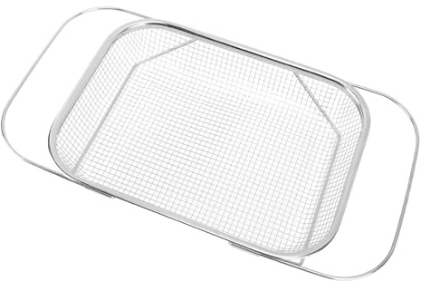 Colador de acero inoxidable para colgar sobre el fregadero, cesta extensible para artículos esenciales de cocina rectangular (plateado)
