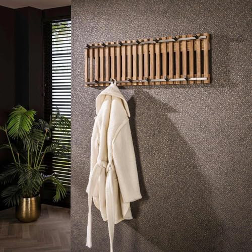 RINGO-Living Wandgarderobe aus Massivholz - Ethno Kleidergarderobe mit 13 Haken - Rustikale Flurgarderobe für für Jacken, Mäntel & Schals - Schmale Kleider Garderobe für den Flur aus Mangoholz
