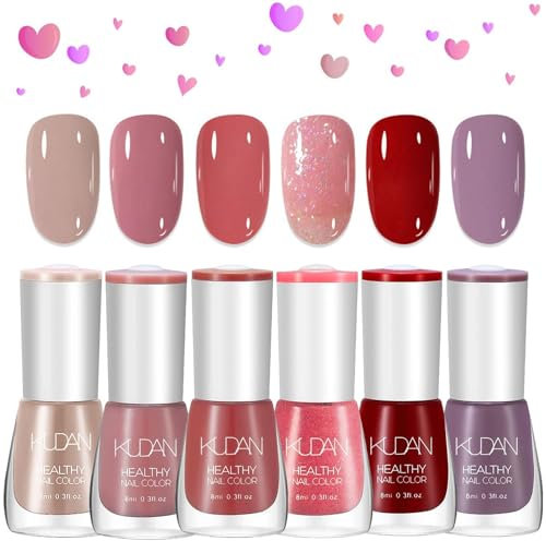 6 Farben Nagellack Set - schnell trocknend Nagellack - ungiftiger auf Wasserbasis Nail Polish - Nagellack mit bis zu 5 Tagen Halt für DIY Nagelkunst Maniküre zu Hause (6PCS Red Rosa Set)