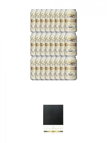 Kirin Ichiban Japan Premium Bier 24 x 0,33 Liter in Dose inklusive Dosenpfand + Schiefer Glasuntersetzer eckig ca. 9,5 cm Durchmesser