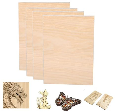 SCULPFUN Lot de 4 plaques de contreplaqué de chêne rouge, 3 mm d'épaisseur, 30 cm x 20 cm, bois non traité pour travaux manuels, gravure laser et découpe
