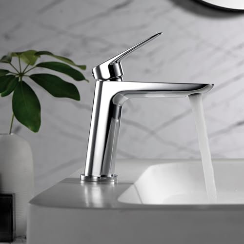 IMEX - Grifo Monomando Lavabo | Grifo Baño Mezclador Agua Fria y Caliente | Grifo para Baño Acero Inoxidable y Ahorro de Agua sobre Encimera | Serie Bélgica | Color Cromado