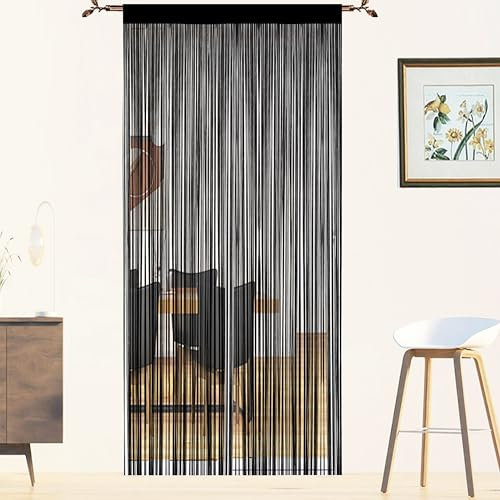 QiBoYuYe Fadenvorhang Für Türen Insektenschutz Türvorhänge Fliegengitter Fliegenschutz Raumteiler Balkontür Fliegenvorhang Insektenschutz Türvorhang Insektenvorhang Terrassentür (Schwarz 90x245cm)