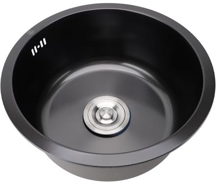 Fregadero de Cocina Pequeño bajo Encimera Fregadero de Barra de Cocina de un Solo Tazón de Acero Inoxidable Nano Negro Profesional para Barra de Cocina Diámetro 15.7 Pulgadas