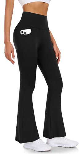 Flared Leggings Yogahose Damen High Waist Schlaghose Leggins with Taschen Bootcut Jogginghose für Outdoor, Fitness, Arbeit