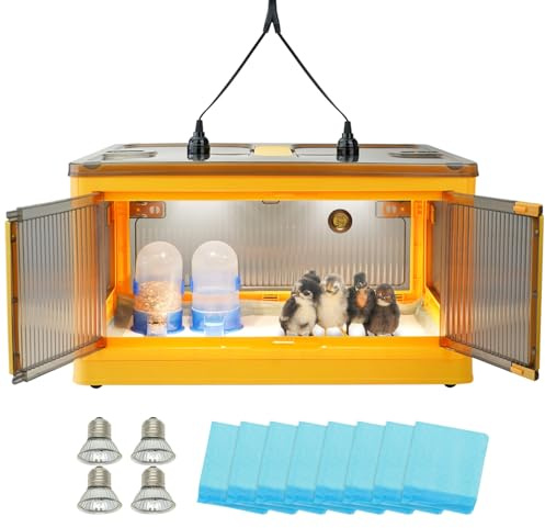MUYIRTED Chick Brooder Heating Box with 4 Heat Lamps, 60x42x33cm | Chicken Automatic Feeder And Drinker, Small Animal Breeding Box For Poultry, Hamsters Warmer, Rabbits Heater, Plastics