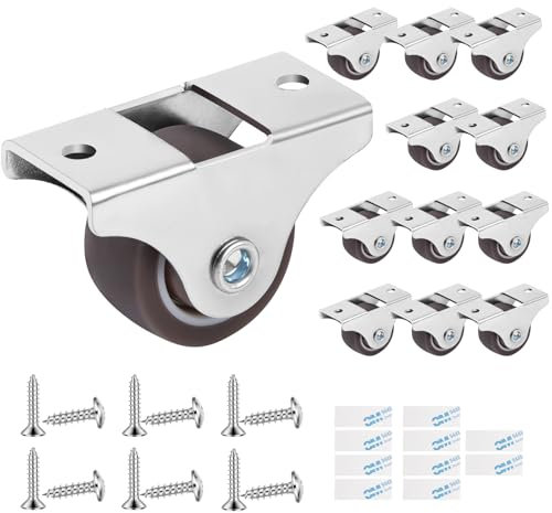 Flintronic 12 Piezas Ruedas para Muebles, 25 mm Mini Ruedas de Goma para Muebles, Ruedas para Muebles Pequeñas, para Cajas de Herramientas, Muebles, Carros, Con Tornillos y Adhesivo, Gris