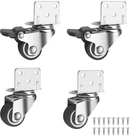 4 Stück Lenkrollen Klein 25mm, Möbelrollen mit Bremse bis 60 kg, Rollen für Möbel Klein, Lautlose Gummirollen 360 Grad Drehbar, Kleine Lenkrollen für Möbel Blumenständer Krippen (16 Schrauben)