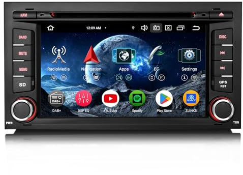 Erisin 8 núcleos 4GB RAM 64GB ROM 7 Pulgadas Android 14 Radio Coche 2 DIN GPS Navegador para Seat Leon Autoradio Bluetooth CarPlay Android Auto Dab+ WiFi 4G DSP USB OBD2 CD DVD Canbus Pantalla táctil