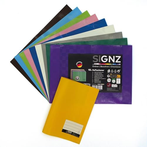 SIGNZ Bast-Heftschoner DIN A5, 10 Stück, farblich sortiert, starke 100my (0,1mm), CO2-neutral hergestellt, made in Germany