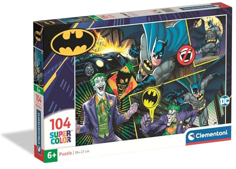 Clementoni Puzzle Batman 104 Stücke für Kindern 6-8 Jahre, Cartoon, Geschenk für Kinder, Puzzle für Kinder, Made in Italy, 25031