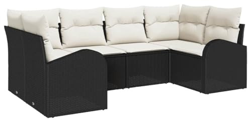 vidaXL Gartensofa-Set mit Kissen 6 pcs Schwarz und Weiß Poly-Rattan, Moderne Gartenlounge, Robustes Outdoor-Sofa-Set, wetterfestes Rattan, stylisches Terrassenmöbel-Set