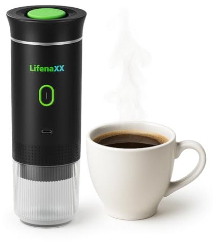 Lifenaxx Tragbare Kaffeemaschine mit Akku & USB-C LX-060 – Mobile Espressomaschine mit 20 Bar Druck für Kaffeepulver & Kapseln – Kompakte Kaffee Maschine für Reisen Camping Auto Büro Outdoor