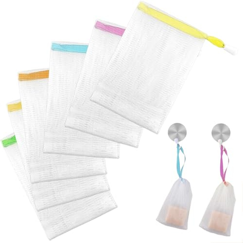 Chtaoxin 6 PCS Soap Bag for Shower, Cleaning Tool for Bath & Shower, soap on a rope, Assorted Colors Soap Foaming Net, Exfoliating Soap Net