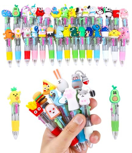 Mixara 40 Stück 4-in-1 Mini Kugelschreiber Kinder Versenkbare mit Cartoon-Muster, Tieren für Gadgets für das Ende der Geburtstagsfeier, Geschenke Geburtstagsfeier Kinder Gadgets