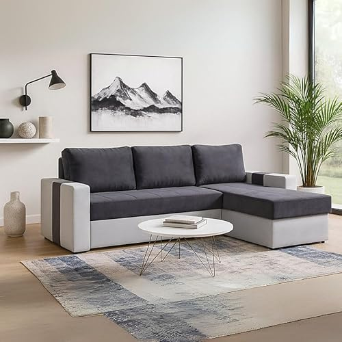 Agritrade AK Aden 4 Seater Corner Sofa Bed with Storage and Universal Sleeping Function Grey with White