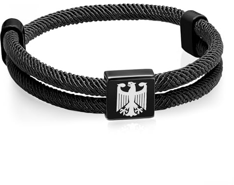 Deutschland Adler Armband Herren Jungen - Verstellbares 13cm-27cm Schwarz Segeltau Armbänder mit Gravur Bundesadler für Männer Junge Teenager, Herren Armband Geschenke für Weihnachten Geburtstag