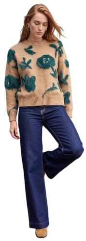 Roman Fluffy Yarn Jumper for Women UK Ladies Thick Sweater Warm Cosy Chunky Knitted Pullover Winter Furry Casual Smart Textured Everyday Cuddly Soft Knitwear - Beige Teal - Size 12