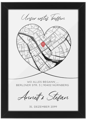 Personalisiertes Wo alles begann Poster - mit eigenem Koordinaten Kartenausschnitt und Text, Geschenke für Frauen, Freundin, Hochzeit, Sie & Ihn, Bilderrahmen optional, 4 Größen wählbar