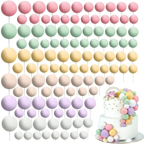 yolzhxe 108 Stk Tortendeko Kugeln Cake Topper, Mini-Ballons Tortenaufleger | 6 Farben DIY Kuchen Dekoration für Hochzeit Party Babyparty Geburtstag Torte Dekorieren