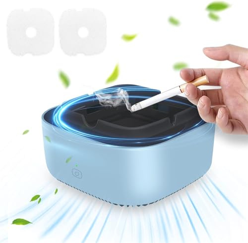 Twinice Cendrier Purificateur Sans Fumée, Aspiration à 360 Degrés, avec 2 Tampons Filtrants, Arrêt Automatique
