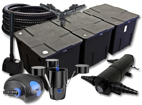 SunSun Komplettset: CBF-350C Teichfilter bis 90000 L, CTF-12000 Teichpumpe 12000l/h 100W, CUV-224 Teichklärer 24W, 25m Schlauch 25mm, CSP-250 Skimmer 2500l/h, HJ-943 Springbrunnen 800l/h, Y-Verteiler