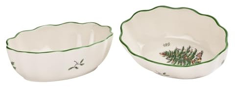 Spode Plato ovalado estriado para árbol de Navidad, juego de 2