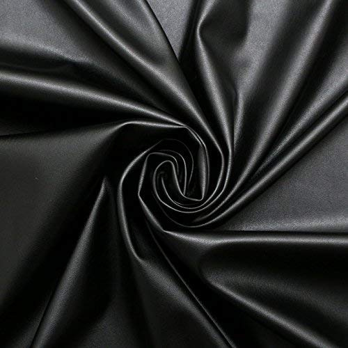 Black Faux Leather Dress Making Clothing Pleather Leatherette Lycra Stretch Fabric PVC Material, One-Way Stretch, 140cm Width - Sold by The Metre
