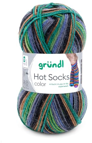Gründl Wolle Hot Socks color 50 4-fach - Sockenwolle - Sockengarn - Weich und hautfreundlich - 75% Schurwolle, 25% Polyamid - 1 Knäuel 50 g / 210 m - Nadelstärke 2,5-3 - english green tea color