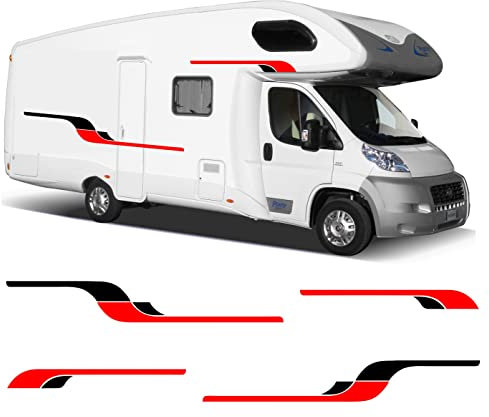 mural stickers Adesivi per Camper - - Curve Linee - - Decorativi per AMBEDUE Le FIANCATE - - - per Camper, FURGONI E Van - - - cod. 1267 (Rosso-Nero)
