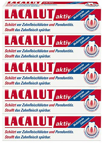 LACALUT AKTIV ZAHNCREME, 100ml Zahnpasta, sofort spürbare Straffung und Festigung des Zahnfleischs, effektive Zahnpflege & Zahnfleischpflege, 5 x 100ml