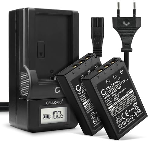 CELLONIC, Batterie pour Caméra Compatible avec Olympus BLS-50, Om-D E-M10 Mark II, IV (7.4V, 1000mAh) 2 Pièces + Chargeur