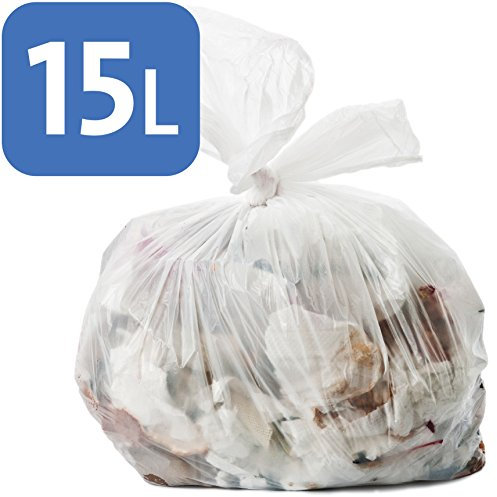 Alina Stronger 15L Polythene Pedal Bin Liner/Bathroom Bin Bag/Medium-weight Small 15 Litre White Plastic Garbage Sack (100 bags)