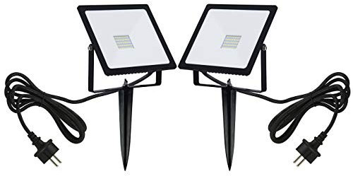 Trango 2er Pack 30 Watt IP65 LED Gartenstrahler 2TG3082 Teichstrahler, Außenstrahler, Fluter, Flutlicht 2700K warmweiß Außenwandstrahler, Wegbeleuchtung, Strahler, Außenleuchte, Wandlampe