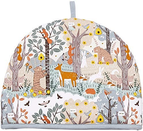 Ulster Weavers - Forest Animals Tea Cosy (35 x 35cm) - 100% Cotton - Teapot Warmer with Fox, Bear, Rabbit & Squirrel - Wildlife Tea Cozy - Woodland Animal Tea Cosy - Fox Gifts/Owl Gifts/Woodland Gifts