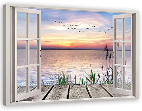 Feeby Tableau sur toile Paysage XXL 120 x 80 cm 1 pièce Impression murale Photographie Décoration murale Images modernes pour salon chambre à coucher bureau cuisine 3D vue bleue