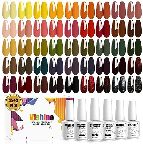 Vishine Vernis Gel Semi Permanent Lot 48 Vernis à ongles Couleurs Populaire Base Top Coat UV LED Soak Off Gel Polish Manicure 48 Flacons