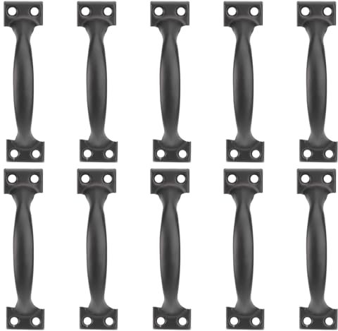 DOITOOL 10PCS Barn Door Handles Black Gate Handles for Wooden Fences 4 Inch Vintage Cabinet Handle Pull for Kitchen Cupboard Furniture Drawer Cabinet Hardware (Black,4 Inch)