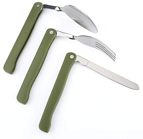 Demeras Geschirrset Besteckset Outdoor Edelstahl Klappgabel Messerlöffel Geschirrset für Camping Picknick Reisen