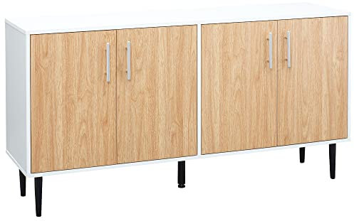 HOMCOM Sideboard Wohn-/Esszimmerschrank 2 Schränke mit verstellbaren Regalen weiß helle Eiche