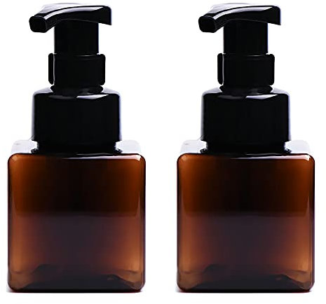 ZEOABSY 2 Stück 250ml Quadrat Leere Braun Seifenspender Schäumende Schaumseifenspender Nachfüllbare Seifenflaschen für Schäumende Flüssigseife Küche Bad Kosmetik Shampoos