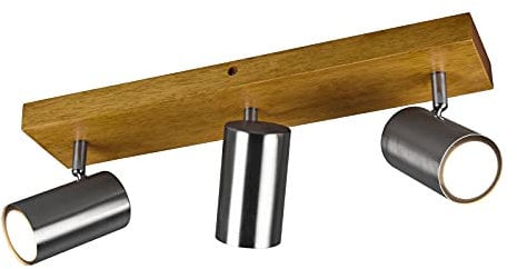 meineWunschleuchte 3-flammiger Deckenstrahler mit Holzbalken, Spots Silber matt, Breite 44cm