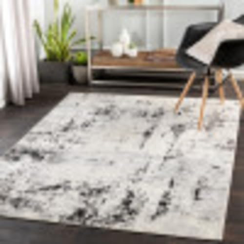 Livabliss Kyoto Wohnzimmer Teppich modern – Abstrakt Design in Marmor Optik für Wohnzimmer 152x213 cm, Esszimmer, Schlafzimmer - Marmor Teppich groß, weicher Teppich Kurzflor Elfenbein, Grau, Schwarz