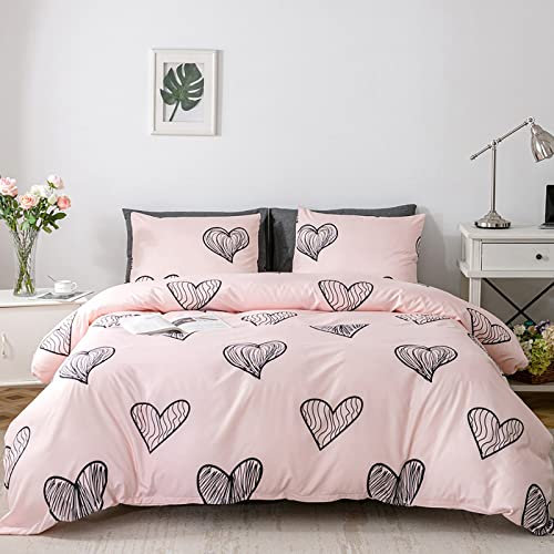 GETIYA Mädchen Damen Bettwäsche 135x200cm 4 Teilig Romantisch Rosa Bettwäsche Herzen Muster Bettbezug Hellrosa Bettwaesche Microfaser Herz Deckenbezug mit 2 Kissenbezüge 80x80cm