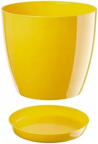 B2C Plant Pot Flower 20 Colours 9 sizes Gloss Plastic Plant Pots Planter Saucer Tray Deco (23 cm/ 9 inch, Yellow)
