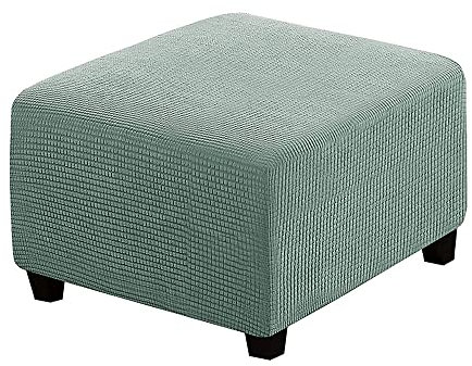 Highdi Jacquard Ottomane Schonbezug Hockerbezug, Hocker Hussen für Quadratische Fußhocker, Stretch Bezug Ottomane Abdeckung Überzug Hocker Protector Waschbar Hockerabdeckung (M,grau Grün)