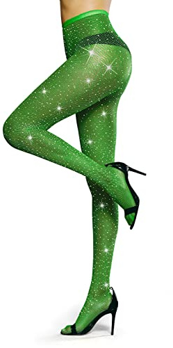 LUCKELF Sexy High Waist Tights Sparkle Rhinestone Fishnets Party Rhinestone Mesh Stockings