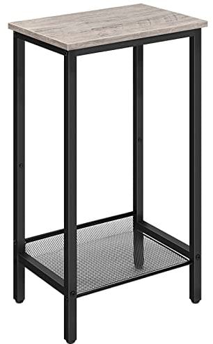 HOOBRO Tavolino Alto, Tavolino Porta Telefono in Stile Industriale, con Ripiano in Rete Regolabile, Comodino Porta Lampada, per Studio Ufficio Corridoio Soggiorno, Greige E Nero EBG03DH01
